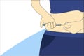 Man hands making subcutaneous insulin injection into abdomen with pen or syringe and empty space for text. Concept flat style Royalty Free Stock Photo