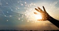 Man hands palm up praying and worship of cross, eucharist therapy bless god helping, hope and faith, christian religion concept Royalty Free Stock Photo