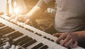 Man hands playing on a double keyboards closeup Royalty Free Stock Photo