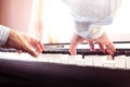 Man hands playing piano. Classical music. Art and abstract background. Royalty Free Stock Photo