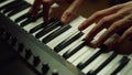 Man hands playing piano in studio. Unrecognizable person making music in hall. Royalty Free Stock Photo