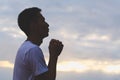 Man hands praying to god, Man Pray for god blessing to wishing h Royalty Free Stock Photo