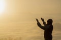 Man hands praying to god, Man Pray for god blessing to wishing have a better life. begging for forgiveness and believe in goodness Royalty Free Stock Photo