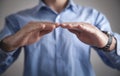 Man hands with protect gesture Royalty Free Stock Photo