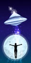 Man hands stretch UFO abduction night sky