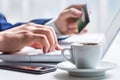 Man hands typing on the keyboard of laptop holding credit card, Royalty Free Stock Photo