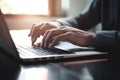 Man hands typing on laptop computer keyboard Royalty Free Stock Photo