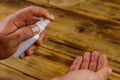 Man hands using hand sanitizer. Concept of coronavirus prevention Royalty Free Stock Photo