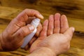 Man hands using hand sanitizer. Concept of coronavirus prevention Royalty Free Stock Photo