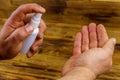 Man hands using hand sanitizer. Concept of coronavirus prevention Royalty Free Stock Photo