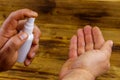Man hands using hand sanitizer. Concept of coronavirus prevention Royalty Free Stock Photo