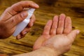 Man hands using hand sanitizer. Concept of coronavirus prevention Royalty Free Stock Photo