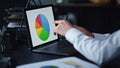 Man hands working on laptop in office. Professional pointing finger at graphs Royalty Free Stock Photo