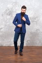 Man handsome bearded businessman wear luxury formal suit. Menswear and fashion concept. Guy brutal fashion model