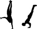 Man Handstand silhouette for background vector outline portrait, gymnast figure, black and white contour drawing