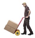 Man with handtruck and big parcels