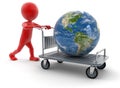 Man and Handtruck with Globe (clipping path included) Royalty Free Stock Photo