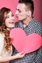 Man and happy blinking woman. Love concept. Royalty Free Stock Photo