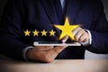 Man Happy Customer give Five Star Rating Experience Customer se Royalty Free Stock Photo