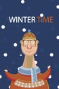 Man Happys winter time on snow background. vector illustration Royalty Free Stock Photo