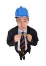 Man with hard hat and tape Royalty Free Stock Photo