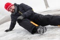 Man has an accident on a icy Street Royalty Free Stock Photo