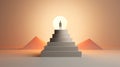The man has been successful and is now resting on top of the pyramid. Business metaphor. Generative AI. Illustration for banner,