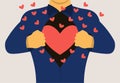 A man opens his chest showing a loving heart. Vector illustration. Royalty Free Stock Photo