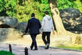 2 man, the Hasidim Jews are walking in the park in Uman, the time of the Jewish New Year, Rosh Hashanah