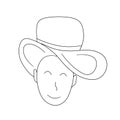 Man in hat as a wrangler. Vector illustration in cartoon doodle style. Simple happy character. Design for advertisement of hat