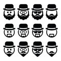 Man in hat with beard and glasses icons set