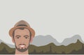 The man in the hat on background of mountains