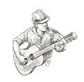 Man in hat playing guitar. Country music sketch in vintage style Royalty Free Stock Photo