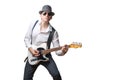 Man with hat plays electric guitar