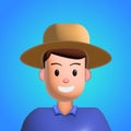 Man with hat smiling portrait.Young man avatar.Smart man 3d