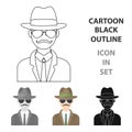Man in hat suit raincoat and glasses. The detective undercover.Detective single icon in cartoon style vector symbol