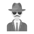 Man in hat suit raincoat and glasses. The detective undercover.Detective single icon in monochrome style vector symbol