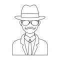 Man in hat suit raincoat and glasses. The detective undercover.Detective single icon in outline style vector symbol