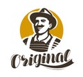 Man with hat symbol. Brewery, winery, farm logo