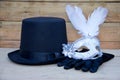 Man Hat and Woman Carnival Mask Royalty Free Stock Photo