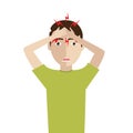 Man have headache pain cartoon vector illustrator. - Vector