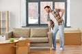 Man having back ache moving to new home Royalty Free Stock Photo
