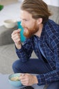 man having cereal for breakfast Royalty Free Stock Photo