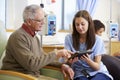 Man Having Chemotherapy With Nurse Using Digital Tablet Royalty Free Stock Photo