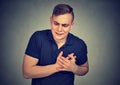 Man having chest pain heart attack Royalty Free Stock Photo