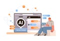 man having dialog with chat bot asking questions and receiving answers ai chatbot assistance customer service