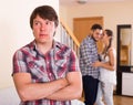 Man having domestic quarrel with partners