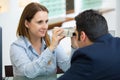 man having eye test with slit lamp Royalty Free Stock Photo