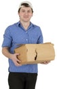 Man with having a hole cardboard box Royalty Free Stock Photo