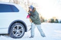 Man having problem with car during snowy winter Royalty Free Stock Photo